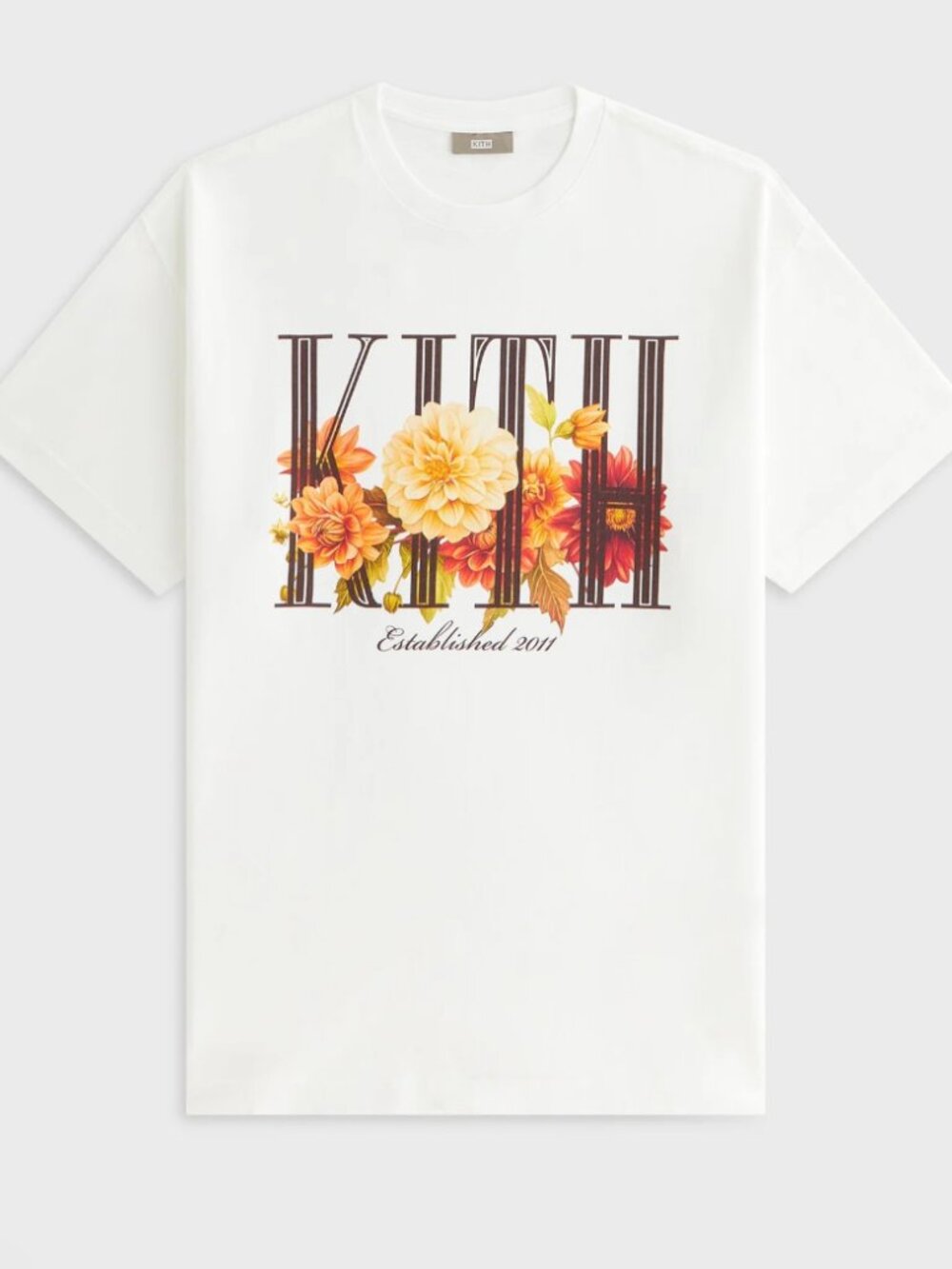 Kith White Short-Sleeve Tee with Orange Floral Logo